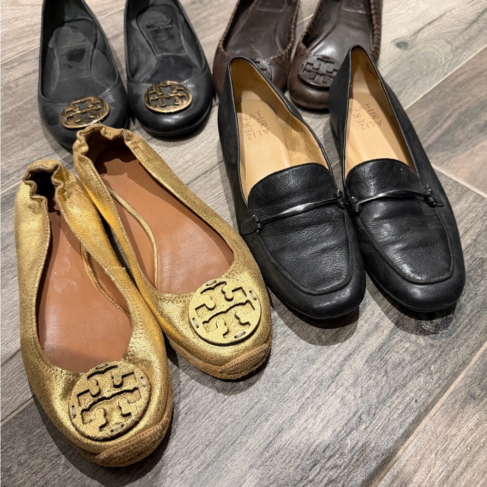 Tory Burch Black, Brown, and Gold Flats and black Neutralizer loafers, bundle - Picture 4 of 8